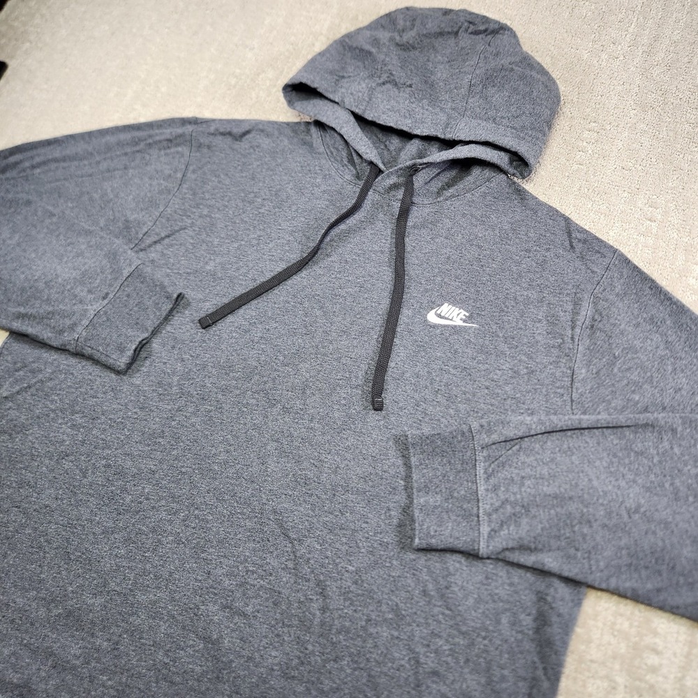 Nike Hoodie Men Large Club Jersey Lightweight 100% Cotton Gray Sweatshirt